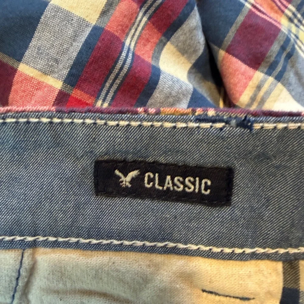 American Eagle Classic Plaid Shorts Mens 36 Red Blue Yellow Cotton Flat Front